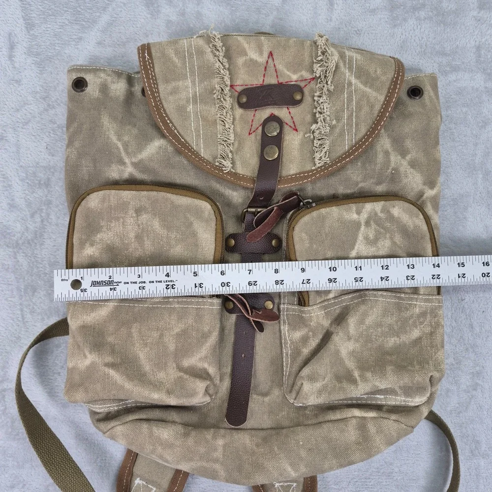 Canvas Military Rucksack Backpack Red Star Detail Mens Womens Outdoor Hiking